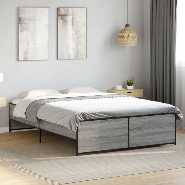 Vidaxl Bed Frame Engineered Wood And Metal 17 Stories Colour: Grey Sonoma, Size: Small Double (4') on Productcaster.