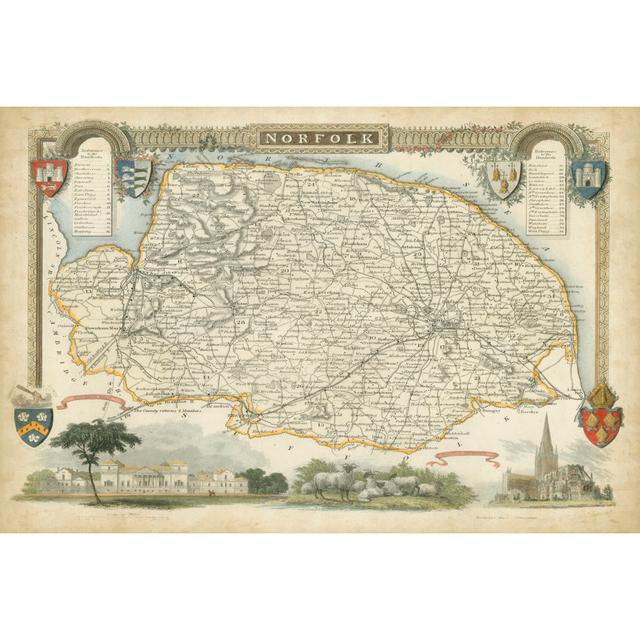 Map Of Norfolk - Wrapped Canvas Art Prints Longshore Tides Size: 30cm H x 46cm W x 3.8cm D on Productcaster.