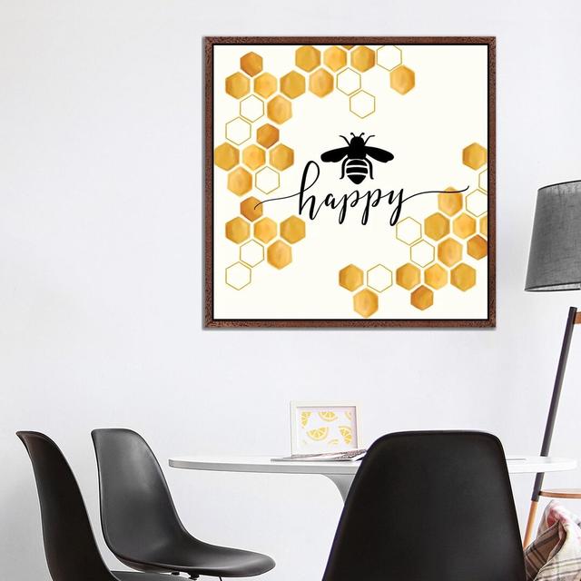 Bee Happy August Grove Format: Brown Framed Canvas, Size: 93.98cm H x 93.98cm W x 3.81cm D on Productcaster.