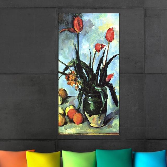 'Still Life, Vase with Tulips' by Paul Cezanne Painting Print Rosalind Wheeler Size: 100cm H x 50cm W x 1.8cm D on Productcaster.