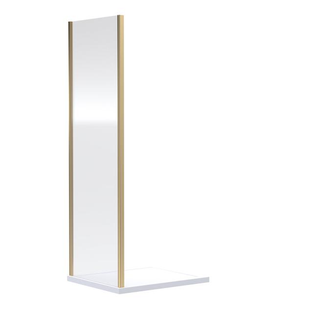 Rene 672mm - 690mm W x 1850mm H Framed Fixed Shower Screen with Clear Glass Nuie Frame Finish: Brushed Brass on Productcaster.