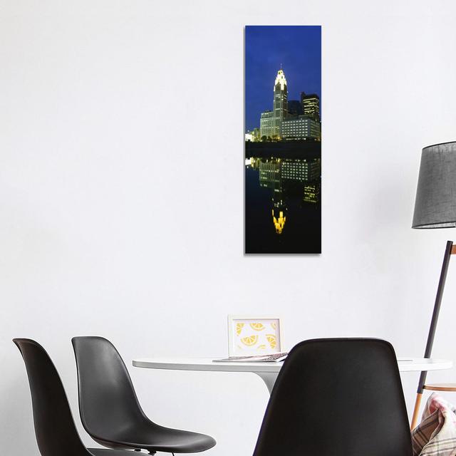 Buildings In A City Lit Up At Night, Scioto River, Columbus, Ohio, USA - Wrapped Canvas Panoramic Print Ebern Designs Size: 121.92cm H x 40.64cm W x 1 on Productcaster.