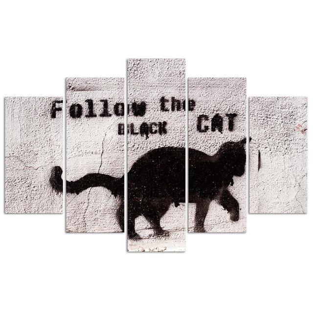 Black Cat Textured Concrete Art Print on Canvas Happy Larry on Productcaster.