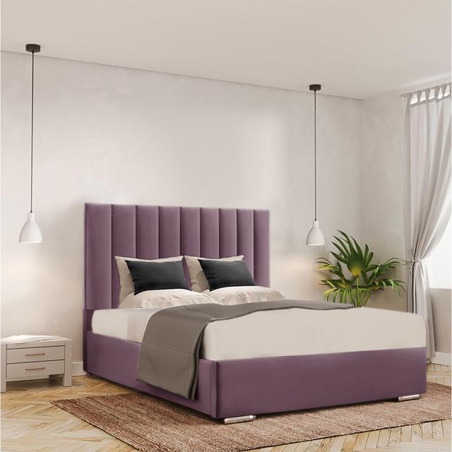 Caylob Bed Frame - Plush Velvet Ivy Bronx Size: Double, Colour: Lilac on Productcaster.