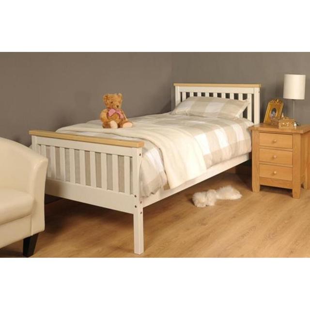 Shane Bed Frame Fernleaf Size: Single (3'), Colour: White/Caramel on Productcaster.