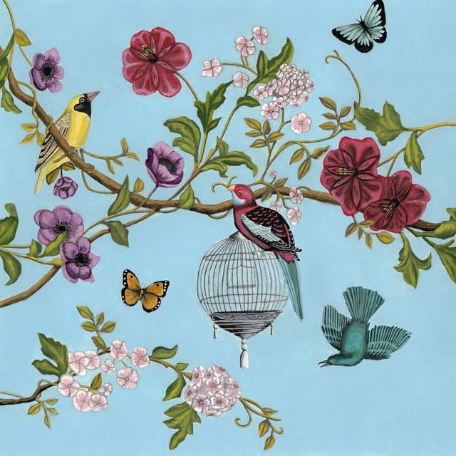 Bird Song Chinoiserie II by Naomi McCavitt - Wrapped Canvas Painting Marlow Home Co. Size: 30cm H x 30cm W on Productcaster.