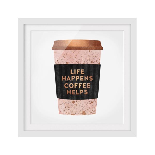 Gerahmtes Bild – Life Happens Coffee Helps Gold – Quadratisch 1:1 Happy Larry Format: Weiß, Matte Farbe: Weiß, Größe: 30 cm H x 30 cm B x 2 cm T on Productcaster.