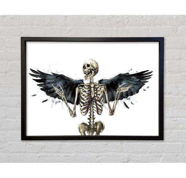 Skeleton Angel Wings Framed Print Happy Larry Format: Black Framed Canvas, Size: 59.7cm H x 84.1cm W x 3.3cm D on Productcaster.