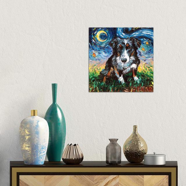 Australian Shepherd Night by Aja Trier - Wrapped Canvas Painting Latitude Run Size: 45.72cm H x 45.72cm W x 1.91cm D on Productcaster.