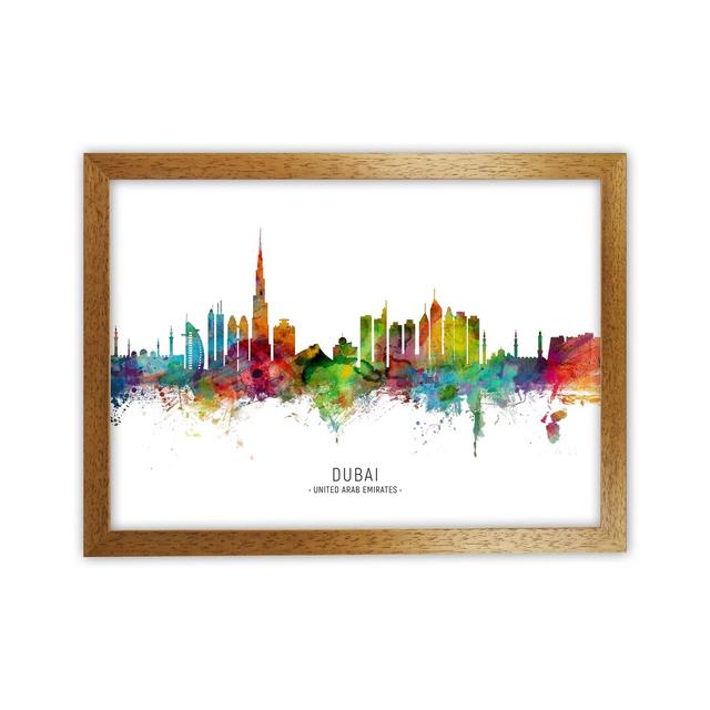 Dubai United Arab Emirates Skyline by Michael Tompsett - Graphic Art Print Ebern Designs Size: 34cm H x 46cm W x 3cm D, Format: Brown Framed on Productcaster.