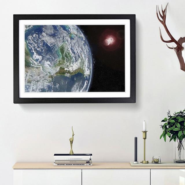 Earths View of the Sun and Moon - Picture Frame Graphic Art Print East Urban Home Size: 36cm H x 48cm W x 2cm D, Frame Option: Black Framed on Productcaster.