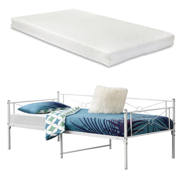 Leonda European Single (90 x 200cm) Steel Daybed with Mattress Ebern Designs Colour: White on Productcaster.