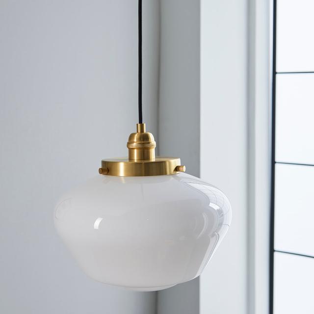 Choquette 1-Light Schoolhouse Pendant Breakwater Bay Finish: Brass , Shade Colour: Opal on Productcaster.