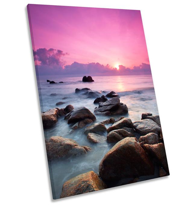 Sunset Seascape Pink Rocky Picture CANVAS WALL ART Portrait Print House of Hampton Size: 137.2cm H x 91.4cm W x 4cm D on Productcaster.