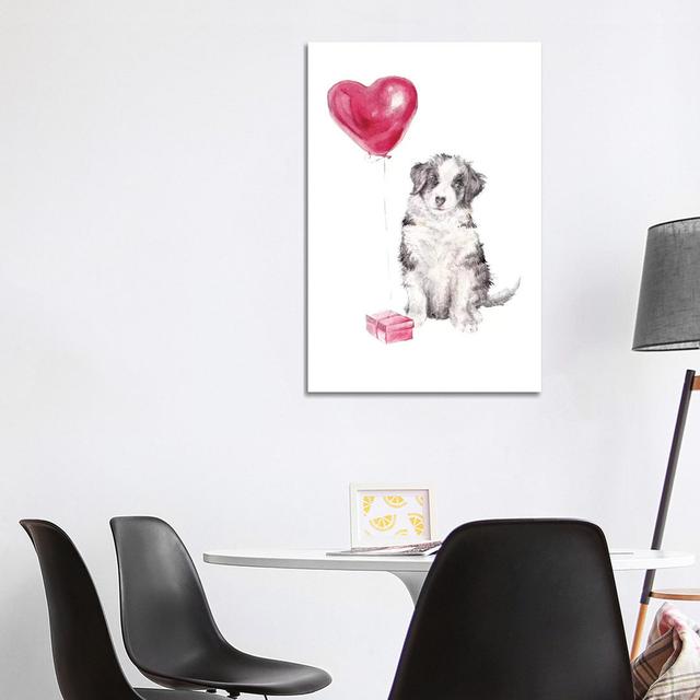 Happy Dog With Gift And Balloon by Wandering Laur - Wrapped Canvas Painting ClassicLiving Size: 101.6cm H x 66.04cm W x 3.81cm D on Productcaster.