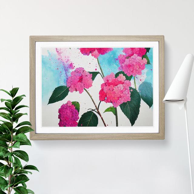 Hydrangea Flower Splash Vol.1 - Single Picture Frame Print Marlow Home Co. Size: 46cm H x 64cm W x 2cm D, Frame Colour: Oak on Productcaster.