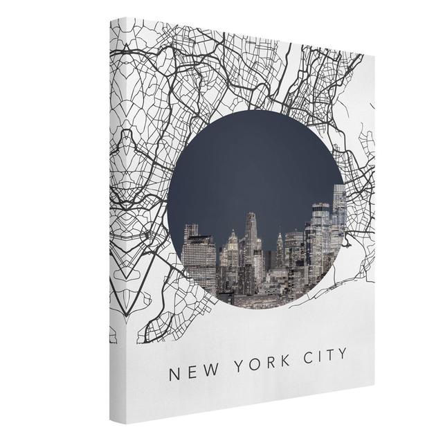 New York City Map Collage - Wrapped Canvas Graphic Art Williston Forge Size: 80cm H x 60cm W, Format: 330g/m³ recycled canvas on Productcaster.