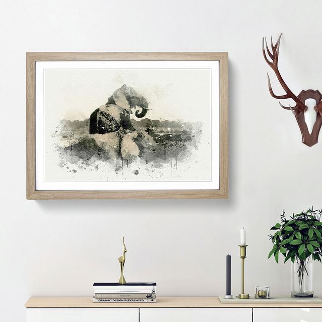 Two Elephants in Abstract - Picture Frame Graphic Art Print East Urban Home Size: 27cm H x 36cm W x 2cm D, Frame Option: Oak Framed on Productcaster.