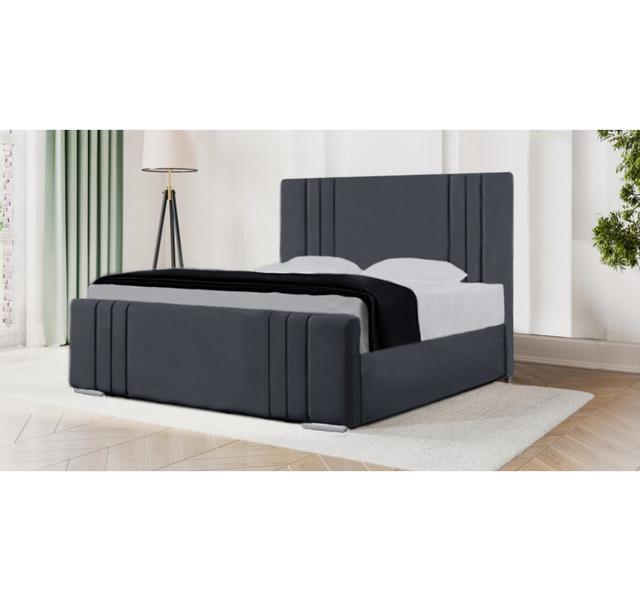 Delamora Upholstered Bed Latitude Run Size: Double (4'6), Colour: Steel Grey on Productcaster.