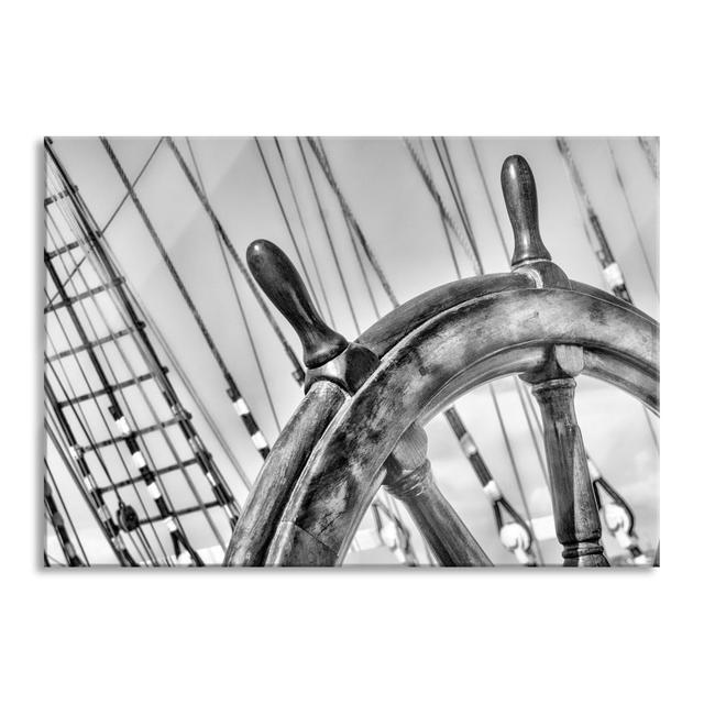 Steering Wheel on Ship - Unframed Photograph on Glass Longshore Tides Size: 70cm H x 100cm W x 0.4cm D on Productcaster.