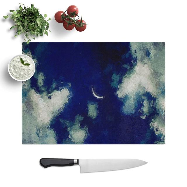 Tempered Glass Crescent Moon Through the Clouds Chopping Board East Urban Home Size: 39 cm W x 28.5 cm L on Productcaster.