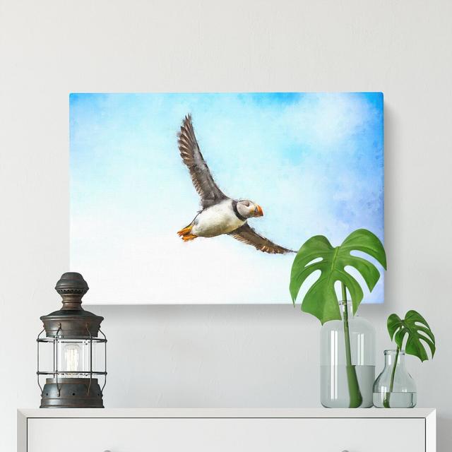 Flying Atlantic Puffin Bird Painting - Wrapped Canvas Painting East Urban Home Size: 60cm H x 91cm W x 3cm D on Productcaster.