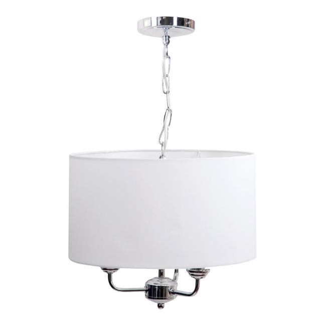 Astaire 3 - Light Drum Pendant Three Posts Shade Colour: Light Cream, Finish: Chrome on Productcaster.