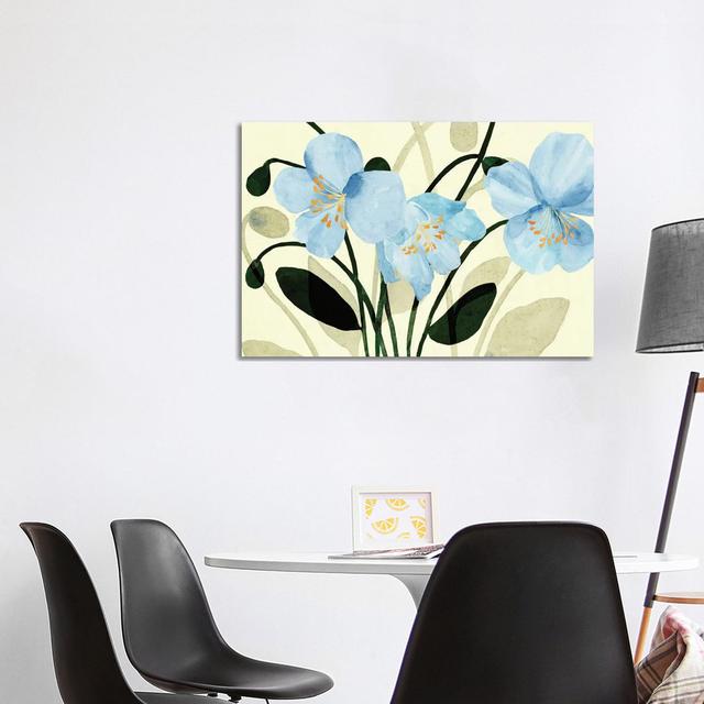 Blue Poppies II by Annie Warren - Wrapped Canvas Graphic Art Rosalind Wheeler Size: 66.04cm H x 101.6cm W x 1.905cm D on Productcaster.