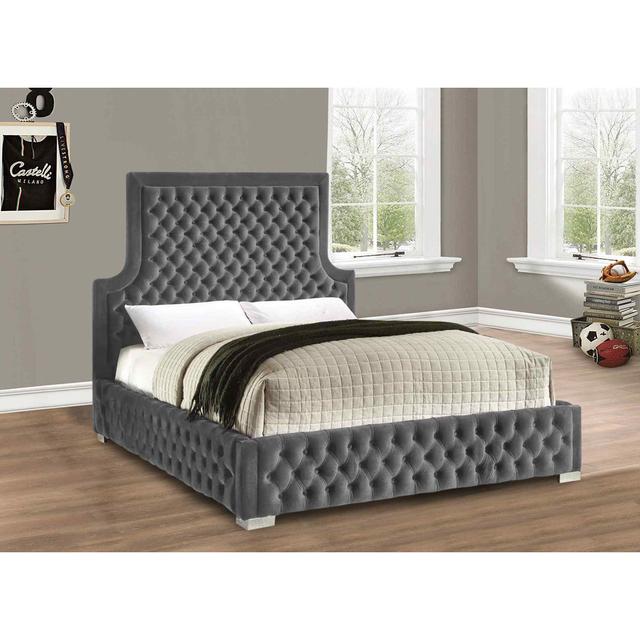 Yanis Bed King Plush Velvet Silver Envisage Trade Size: Super King (6'), Colour: Grey on Productcaster.