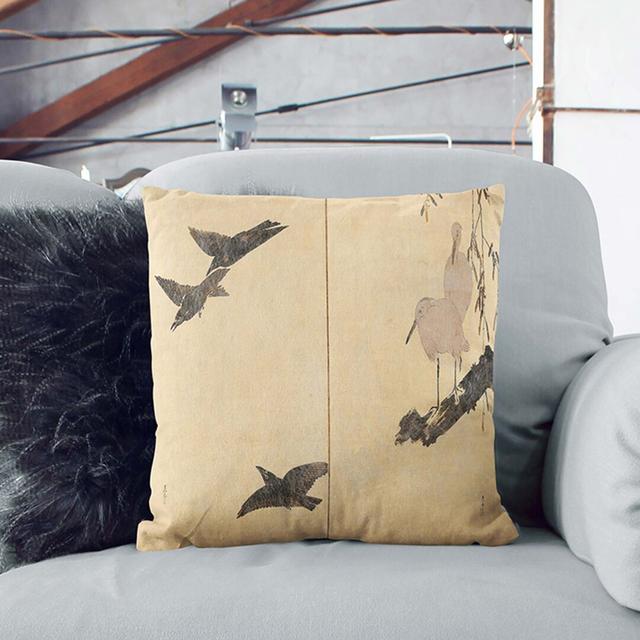 Egrets and Crows by Shibata Zeshin Cushion with Filling East Urban Home Size: 40cm H x 40cm W x 15cm D, Backing Colour: Stone on Productcaster.