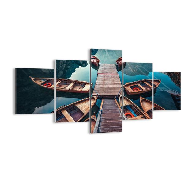 'I am Waiting at the Marina' - 5 Piece Unframed Painting Print Set on Glass Union Rustic Size: 70cm H x 125cm W x 1.8cm D on Productcaster.