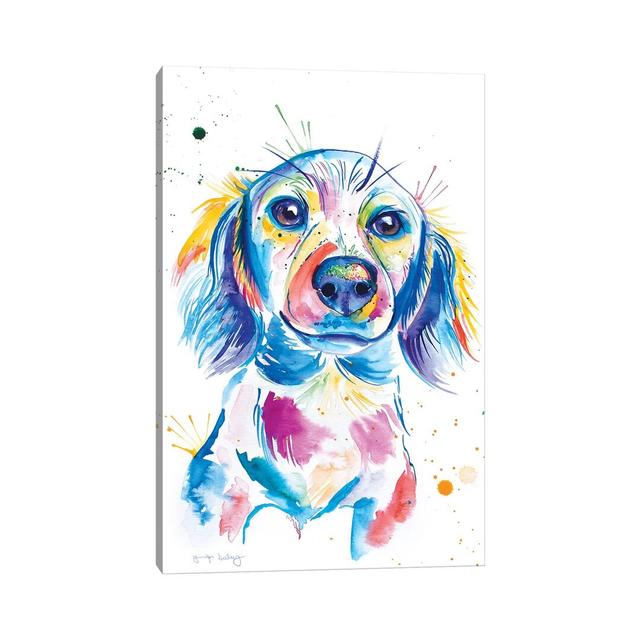 Watercolour Long-Haired Dachshund by Jennifer Seeley - Painting on Canvas Ebern Designs Format: Wrapped Canvas, Size: 30.48cm H x 20.32cm W x 1.91cm D on Productcaster.