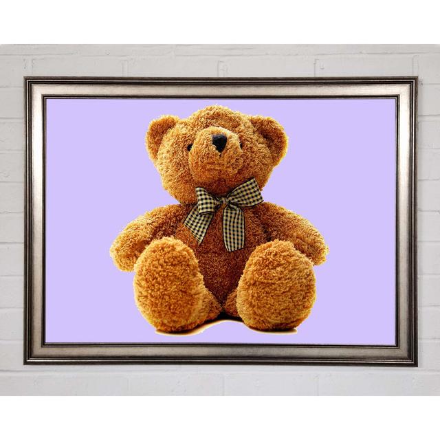 Gerahmtes Leinwandbild Teddy Bear Bow Lilac Happy Larry Größe: 84,1 cm H x 118,9 cm B x 1,5 cm T, Format: Poster mit metallgrauem Rahmen, Farbe: Rosa on Productcaster.