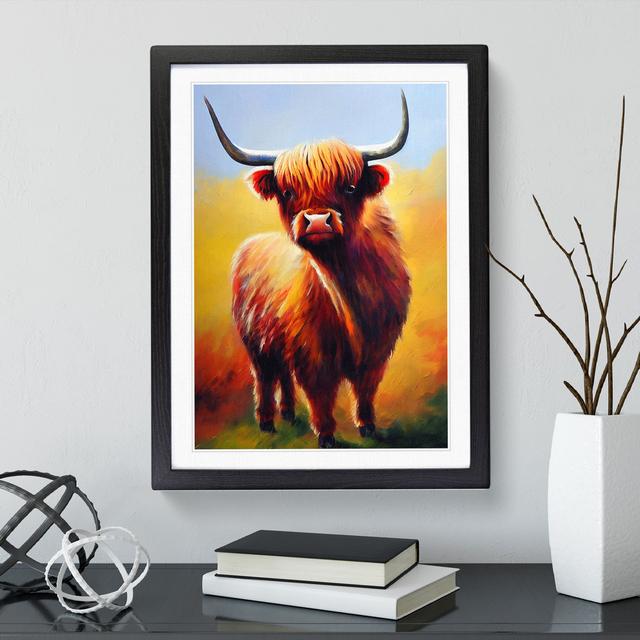 Resplendent Highland Cow - Picture Frame Graphic Art Natur Pur Frame Colour: Black, Size: 46cm H x 34cm W x 2cm D on Productcaster.