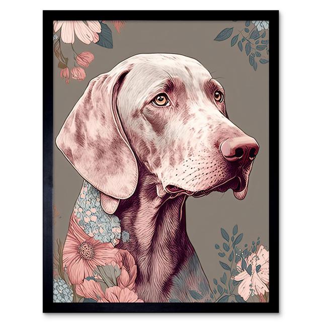 Weimaraner Dog Portrait with Flower Patterns Modern Detailed - Single Picture Frame Art Prints Marlow Home Co. on Productcaster.