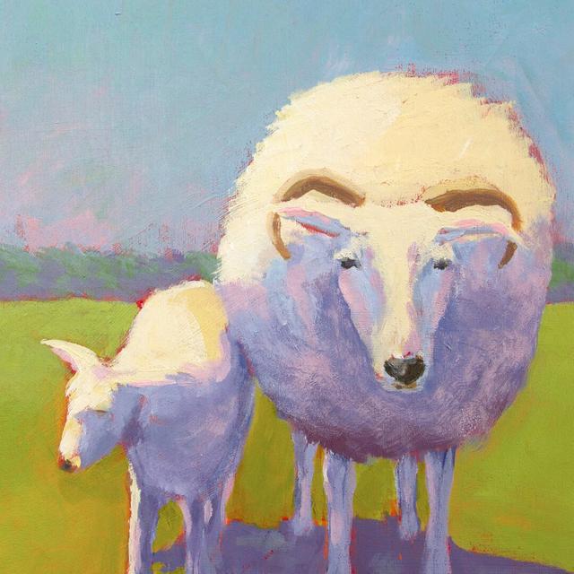 Sheep Pals II by Carol Young - Wrapped Canvas Painting August Grove Size: 30cm H x 30cm W on Productcaster.