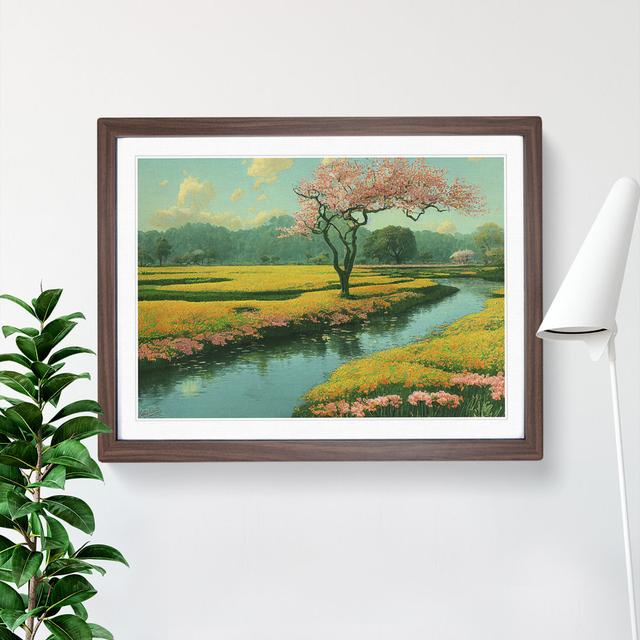 Impressive Forest Stream - Single Picture Frame Painting Marlow Home Co. Size: 46cm H x 64cm W x 2cm D, Frame Colour: Walnut on Productcaster.