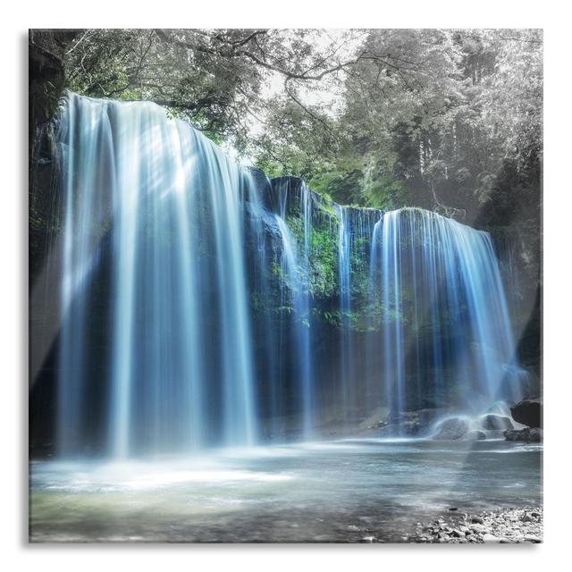 Glasbild Tropical Waterfall in the Forest Alpen Home Größe: 60 cm H x 60 cm B x 0.4 cm T on Productcaster.