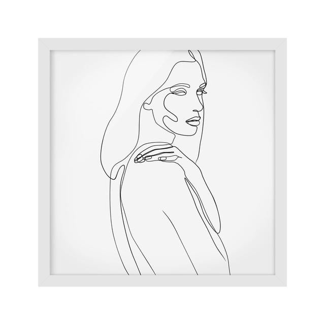 Line Art Woman Shoulder Black White - Picture Frame Drawing Metro Lane Frame Option: White Framed, Size: 50cm H x 50cm W x 2cm D on Productcaster.