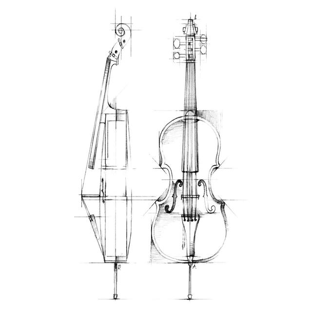 Cello Sketch by Ethan Harper - Wrapped Canvas Painting Rosalind Wheeler Size: 30cm H x 20cm W on Productcaster.