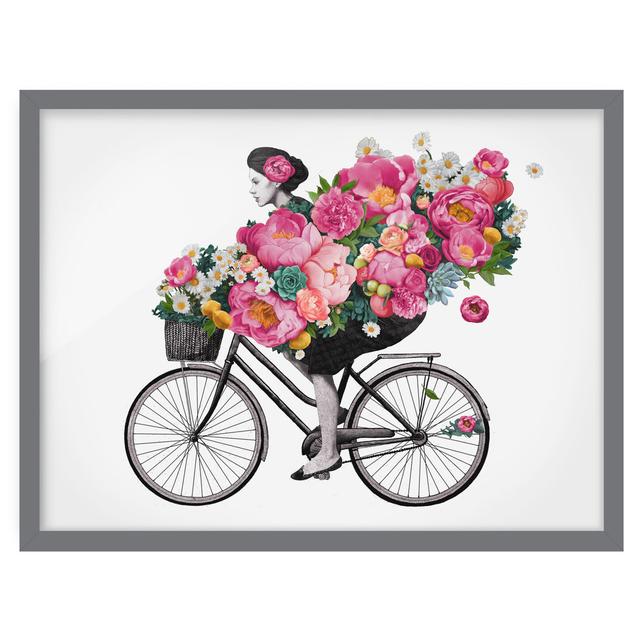 Illustration Woman on Bicycle Collage Colourful Flowers - Picture Frame Graphic Art on Paper Canora Grey Frame Option: Grey Framed, Size: 70cm H x 100 on Productcaster.