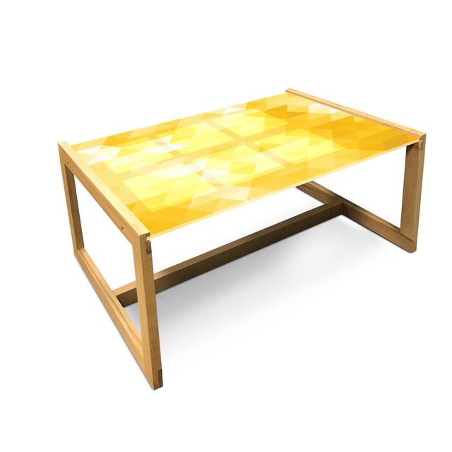 Yellow Coffee Table, Abstract Triangle Geometrical Shaded Patterns With Modern Mosaic Illustration Motifs, Acrylic Glass Center Table With Wooden Fram on Productcaster.