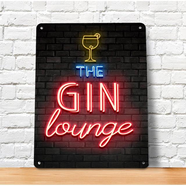 Gin Lounge Bar Sign - Neon Light Effect Metal Sign Wall Art A4 Bar Sign Happy Larry on Productcaster.