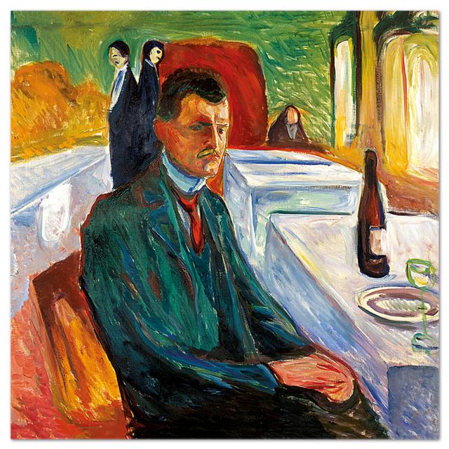 Leinwandbild Autoritratto Con Una Bottiglia Di Vino von Edvard Munch Rosalind Wheeler Größe: 50 cm H x 50 cm B on Productcaster.