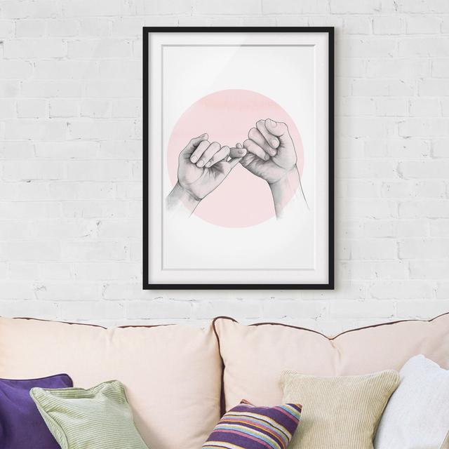 Illustration Hands Friendship Circle Pink White - Picture Frame Graphic Art Rosalind Wheeler Frame Option: Black Framed, Size: 100cm H x 70cm W x 2cm on Productcaster.