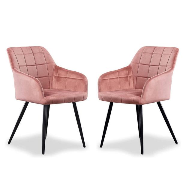 Yerres Velvet Upholstered Dining Chairs with Metal Legs | Quilted Diamond Stitching (Set of 2) Fairmont Park Upholstery Colour: Pink on Productcaster.