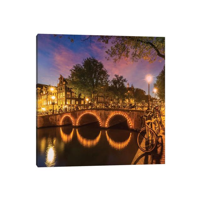 Amsterdam Keizersgracht Nightscape by Melanie Viola - Wrapped Canvas Photograph Latitude Run Size: 45.72cm H x 45.72cm W x 1.905cm D on Productcaster.