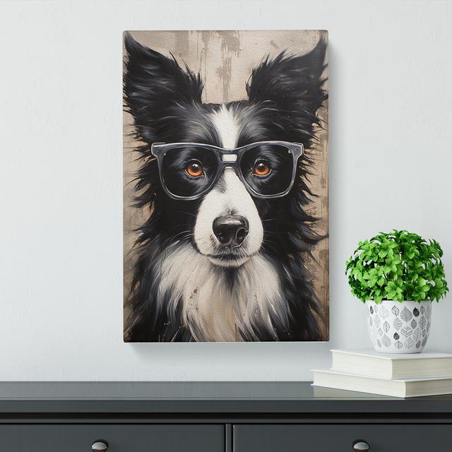 Border Collie with Glasses Painting Happy Larry Size: 60cm H x 40cm W x 3cm D on Productcaster.