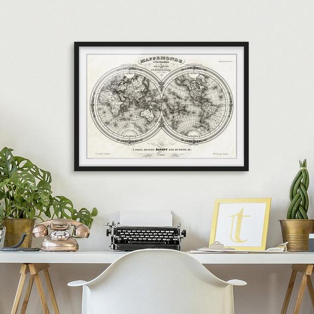 1848 French World Map of the Hemispheres - Picture Frame Graphic Art Print on Paper East Urban Home Frame Options: Matt black, Size: 70cm H x 100cm W on Productcaster.