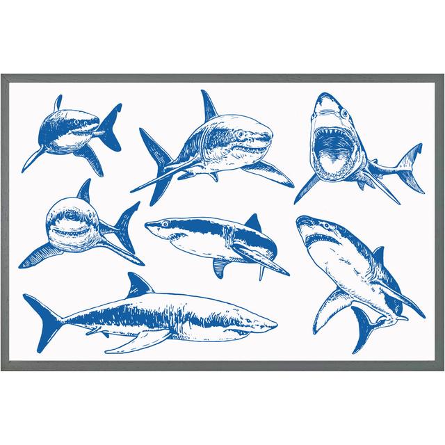 Dampier Graphical Set of Blue Sharks Isolated on White Background - Single Picture Frame Art Prints House of Hampton Size: 41cm H x 61cm W x 4cm D, Fr on Productcaster.